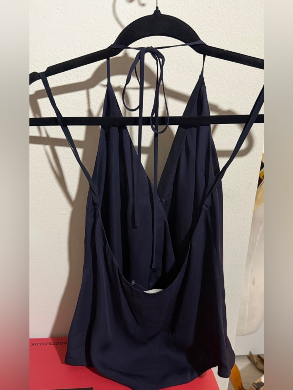 L’AGENCE Silk Versatile Halter Wrap Camisole Navy Draped Top Size S - Picture 5 of 16